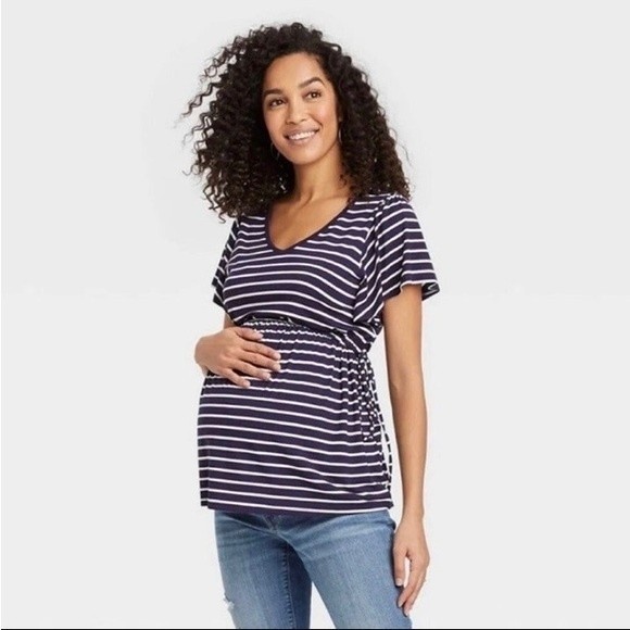 Isabel Maternity by Ingrid & Isabel Tops - NWT XS Isabel Maternity Navy Striped Flutter Sleeve Maternity Shirt Top